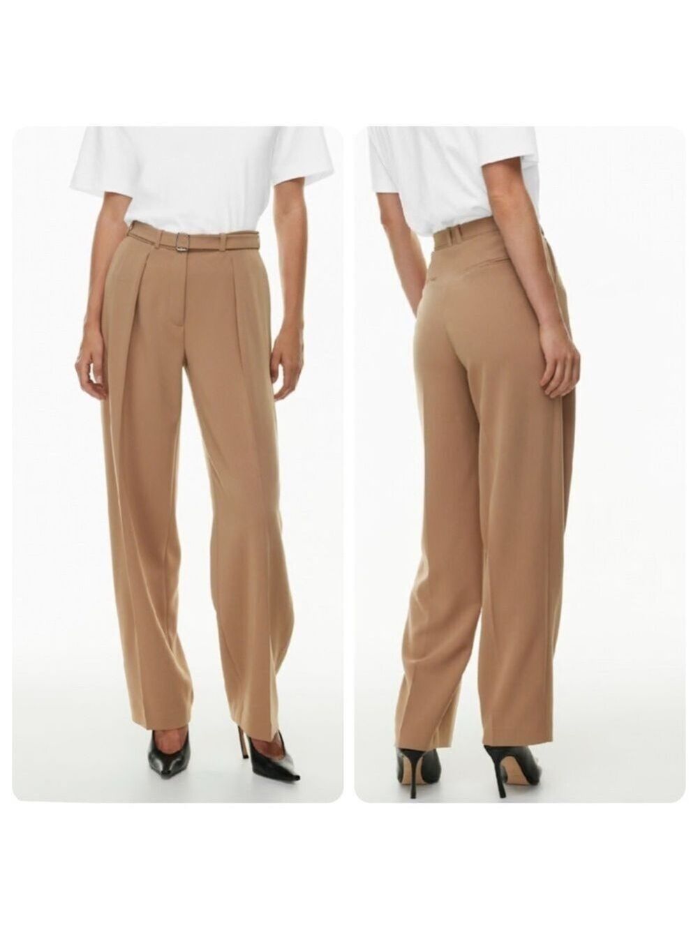 Aritzia Babaton Metropolis Pants Mid Rise Pleated Trousers Tan Brown Size 2
